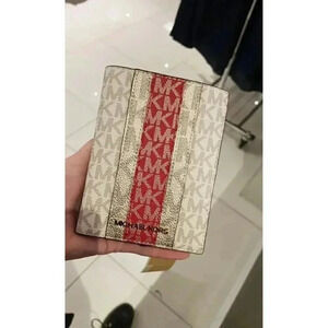 Michael Kors Jet Set Logo Stripe Passport Wallet Chili Multi